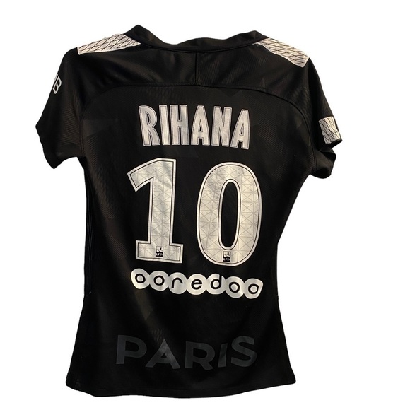 Nike Black PSG Paris-Saint-German Rihana Short Sleeve Soccer Jersey Shirt Sz M - Picture 3 of 8